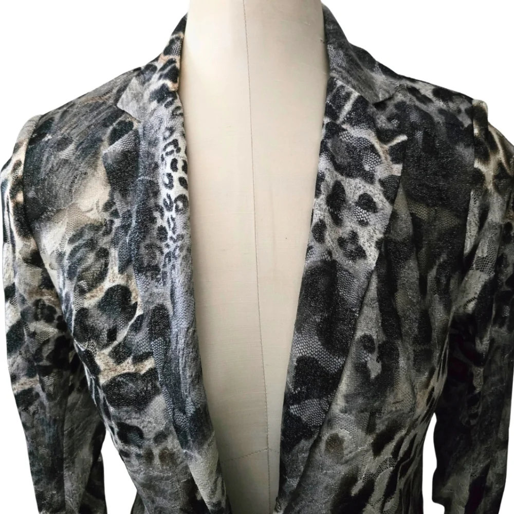 Alberto Makali Animal Print Mesh Blazer Jacket Leopard Abstract Sheer Medium - Picture 3 of 7